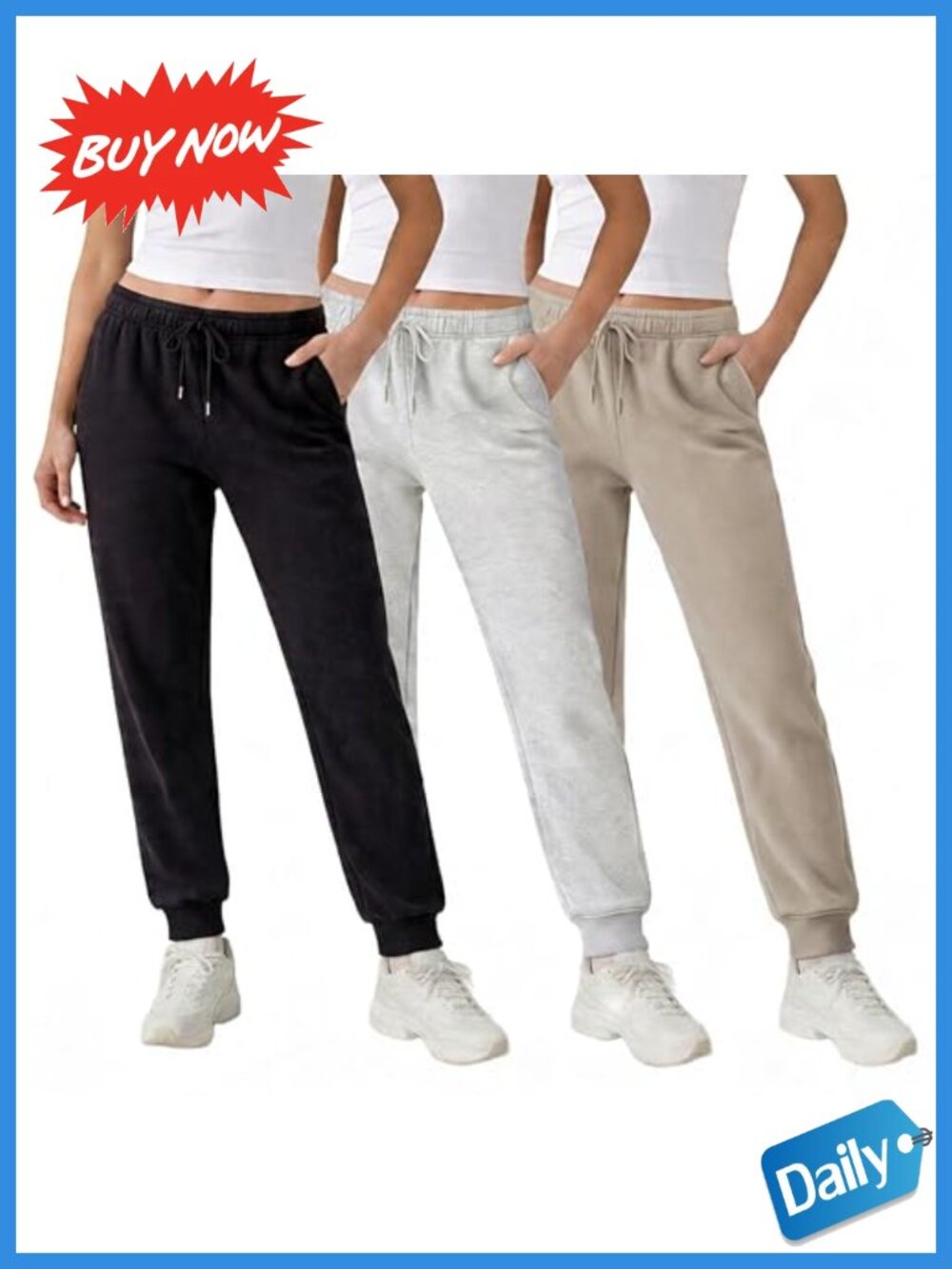 3 Pack Fleece Joggers for Women Slim Fit Tapered Sweatpants with Deep Pockets